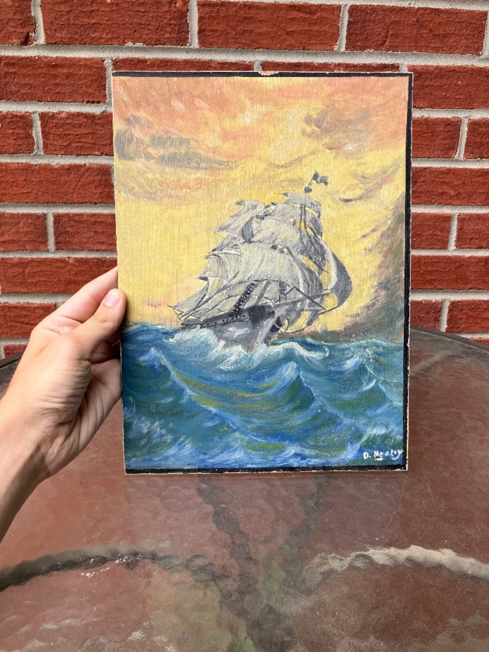 Original Landscape Oil Painting, Signed, Framed, Clipper Ship D. Nealy